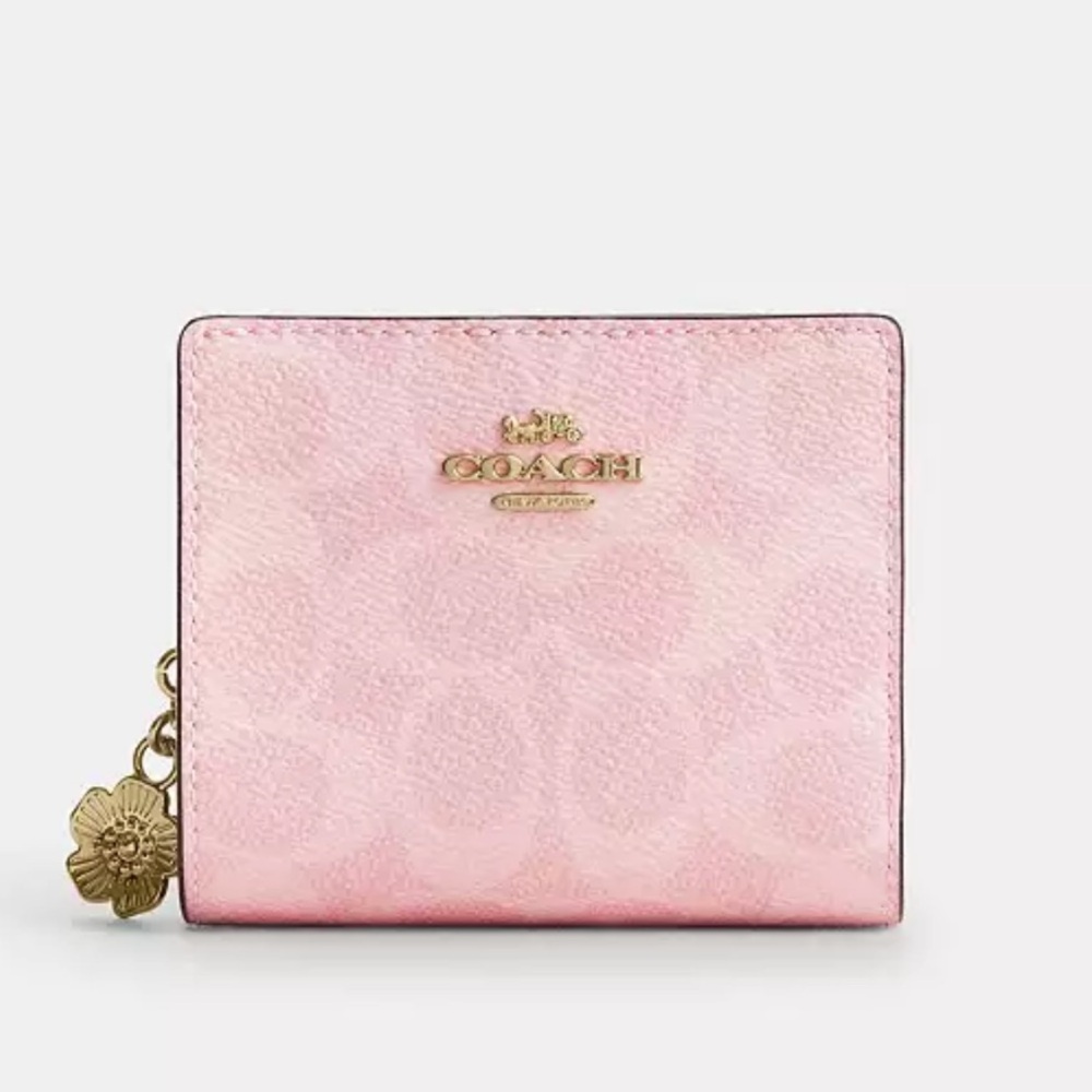 Coach Powder Pink Snap Wallet In Signature Canvas With Charm - Picture 3 of 6